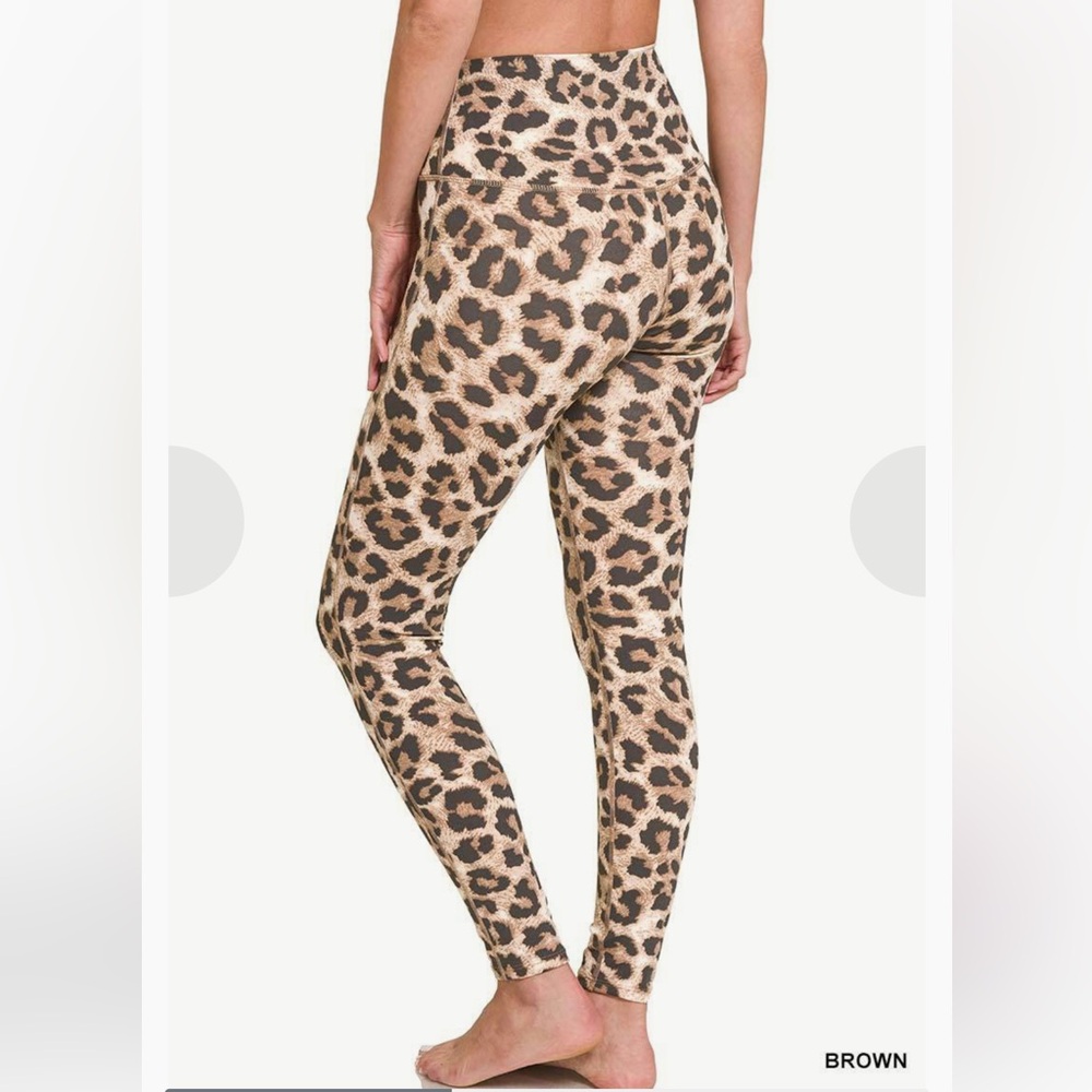 New! Leopard Cheetah Print Wide Band Tummy Control Leggings - Picture 2 of 3